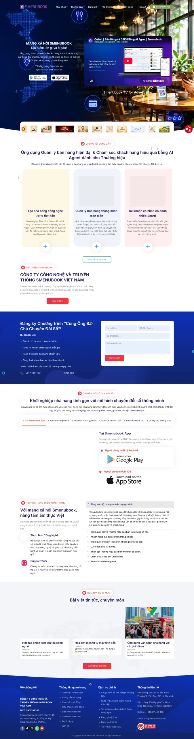 Giao diện website Smenubook do Web Công Nghệ triển khai.