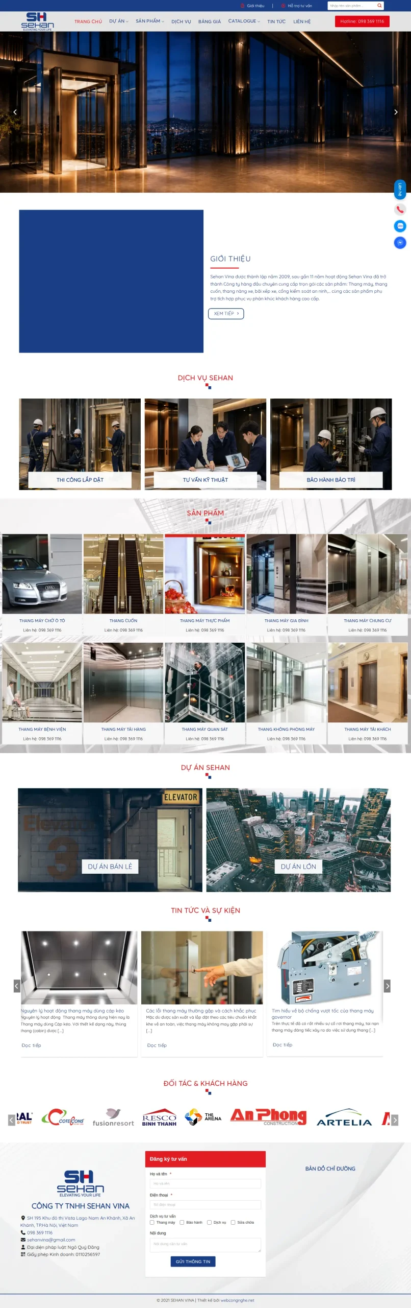 Giao diện website Thangmaysehan do Web Công Nghệ triển khai.