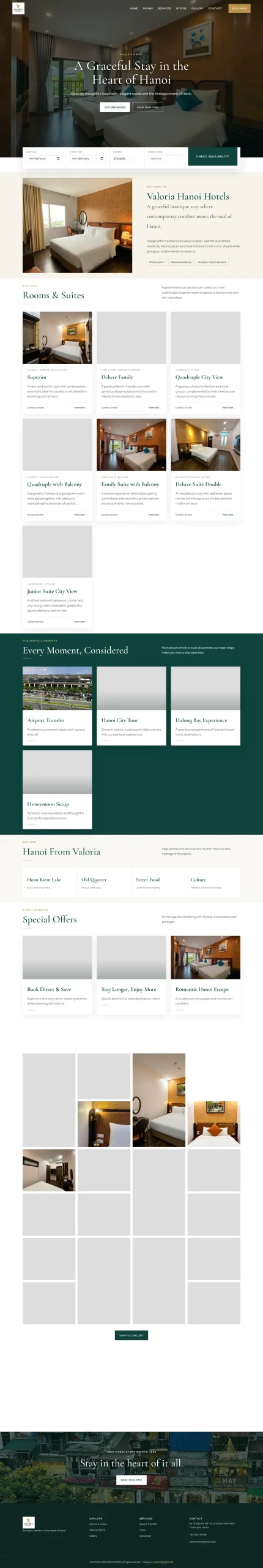 Giao diện website Valoriahanoihotels do Web Công Nghệ triển khai.